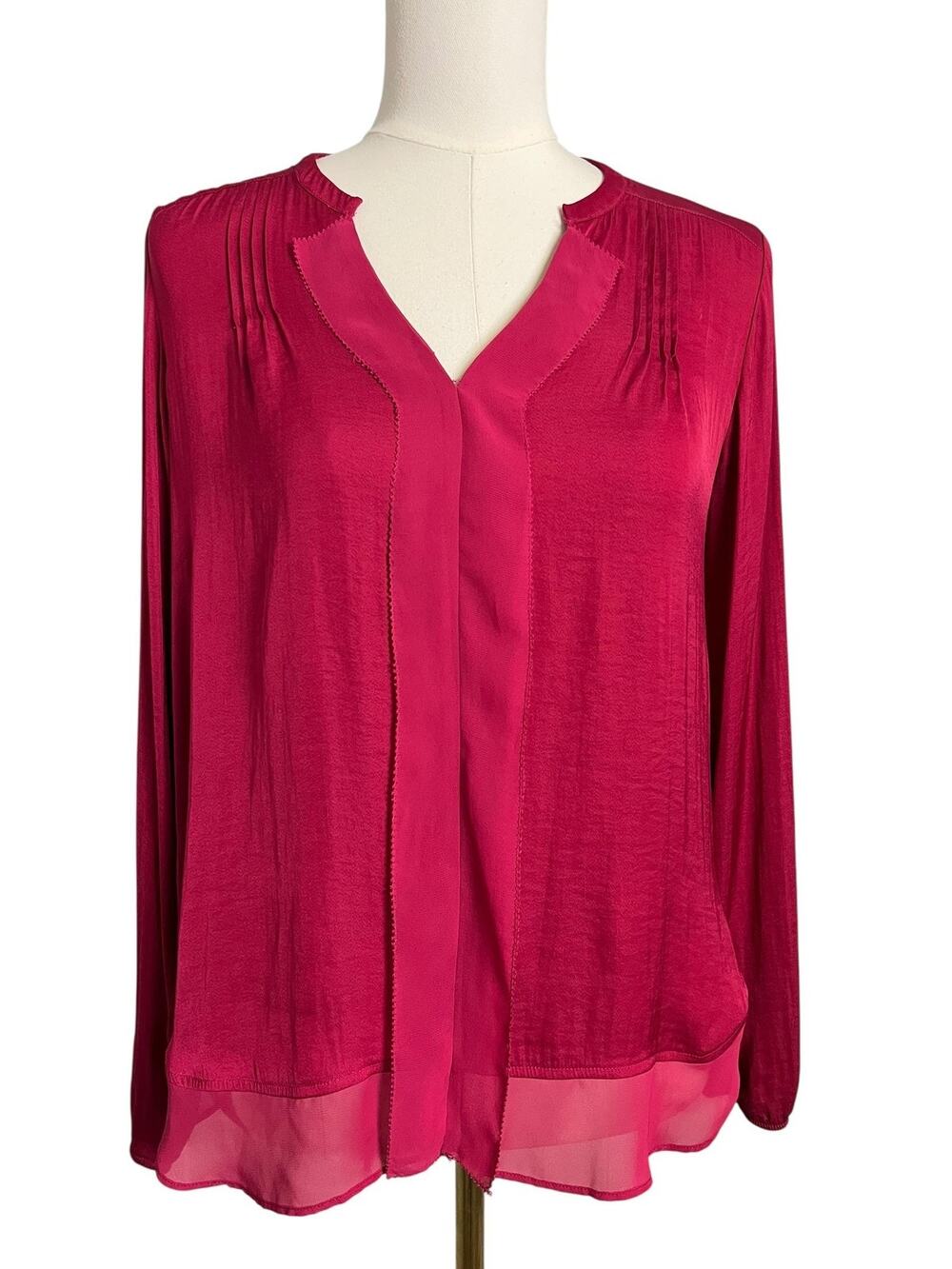 Simply Vera Vera Wang Tunic Blouse Womens Small Pink Pleated V Neck Long Sleeve